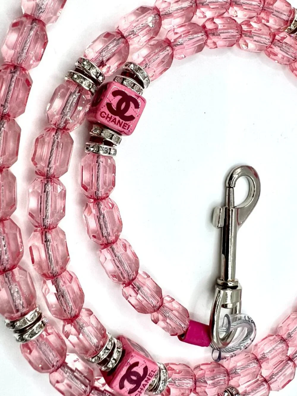 Luxury Pink Crystal Beaded Dog Leash | Glamorous Handmade Designer-Inspired